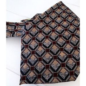 Ron Chereskin Silk Tie Handmade Korea Geometric 90s Burgundy Cream Beige 58.5" L